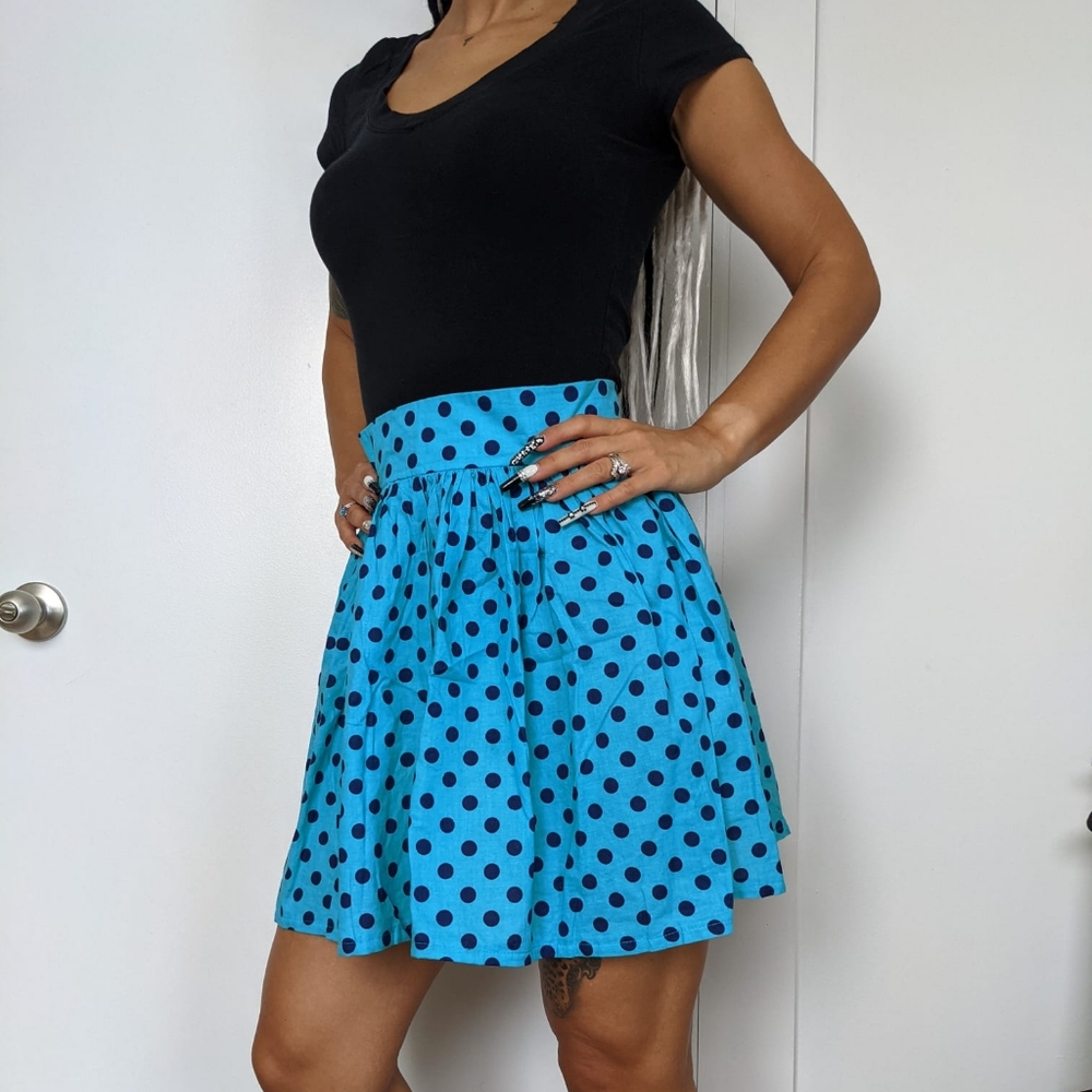 Sky blue and black polka dot skirt